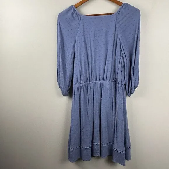 Lucky Brand Women Dress Blue Size Large Boho  V Neck Tie Short Sleeve Smock - Picture 8 of 9